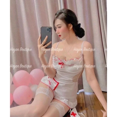 CP13 Bộ Đồ Cosplay Y Tá Sexy Gợi Cảm Váy Ngủ Hoá Trang Đai Kẹp Tất 135k