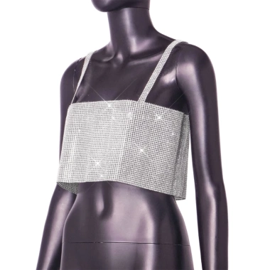 Crop Top Nữ Fishnet Kim Cương Giả Không Tay Pha Lê Clubwear Giá Ưu Đãi 246k