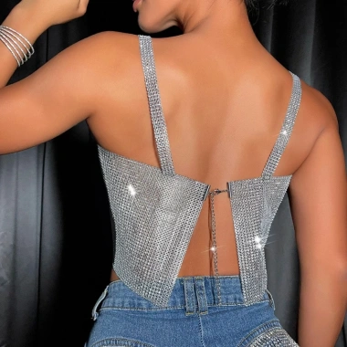 Crop Top Nữ Fishnet Kim Cương Giả Không Tay Pha Lê Clubwear Giá Ưu Đãi 246k