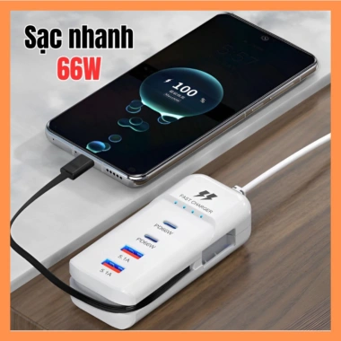 Củ sạc 5in1 PD66W 2 cổng USB và cáp Type C ngắt tự động, sạc nhanh đa năng cho điện thoại máy tính bảng, giá 96.000₫ 2