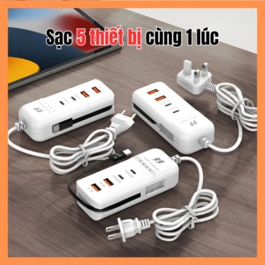 Củ sạc 5in1 PD66W 2 cổng USB và cáp Type C ngắt tự động, sạc nhanh đa năng cho điện thoại máy tính bảng, giá 96.000₫ 4