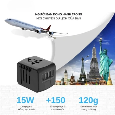Củ Sạc Du Lịch Đa Năng 2.000W – Nhỏ Gọn, Dùng 150+ Quốc Gia, Giá 229.000₫ 2