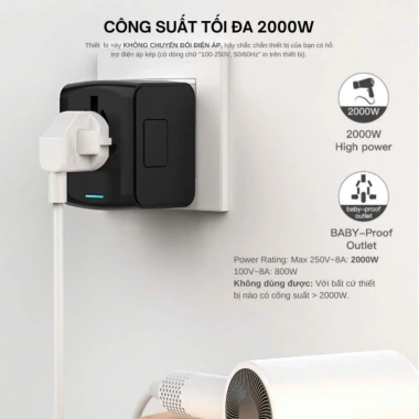 Củ Sạc Du Lịch Đa Năng 2.000W – Nhỏ Gọn, Dùng 150+ Quốc Gia, Giá 229.000₫ 3