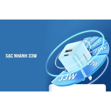 Củ sạc nhanh 33W Remax RP-U25 USB & Type‑C công nghệ GaN, chống cháy nổ, an toàn, giảm giá 229k