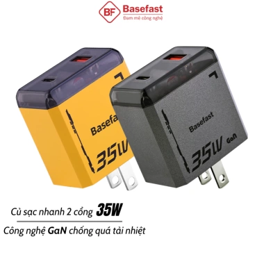 Củ sạc nhanh 35W Basefast 2 cổng GAN, chống quá tải nhiệt - Tương thích iPhone, Samsung, Xiaomi, Oppo - Giá 320.000đ