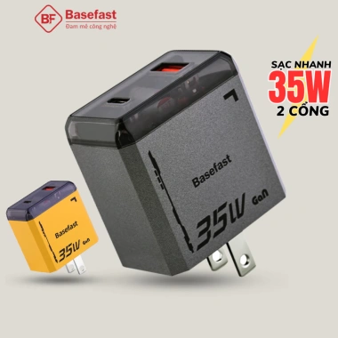 Củ sạc nhanh 35W Basefast 2 cổng GAN, chống quá tải nhiệt - Tương thích iPhone, Samsung, Xiaomi, Oppo - Giá 320.000đ