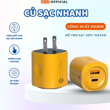 Củ sạc nhanh PD20W Akina an toàn cho điện thoại - không nóng, chống cháy nổ, 59.000đ