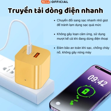 Củ sạc nhanh PD20W Akina an toàn cho điện thoại - không nóng, chống cháy nổ, 59.000đ