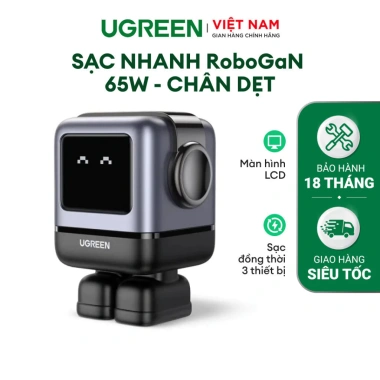Củ sạc nhanh Robot 65W UGREEN GaN CD361 - Sạc 3 thiết bị cùng lúc, LCD hiển thị, bảo hành 18 tháng - Giá ưu đãi 638.999₫