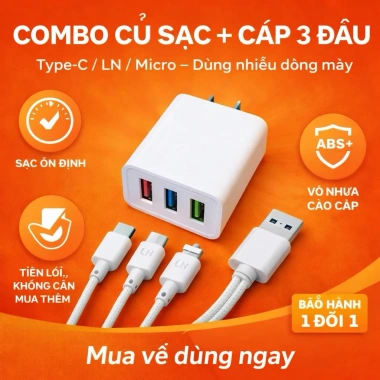 Củ sạc USB 3 3 ổ tiện dụng - Giá chỉ 57.000đ, lúa bình dân, xài ổn