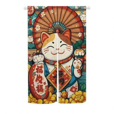Cửa Rèm Nhật Bản Mèo May Mắn Izakaya – Phòng Ăn, Nhà Hàng, Nhà Bếp, Treo Nửa Rèm Giá 194.400₫