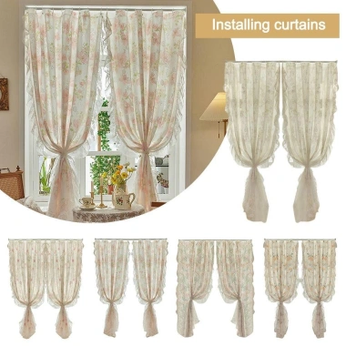 Cửa Sổ Pháp Ren Vintage Sheer - Thiết Kế Lãng Mạn, Không Đấm, Dễ Lắp Đặt, Tạo Ánh Sáng Nhẹ Nhàng