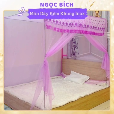 Cửa Vén Mùng Tuyn Chống Muỗi + Khung Inox, Màn Dây Hoa Kinh Bắc - Giá 118.000 VND