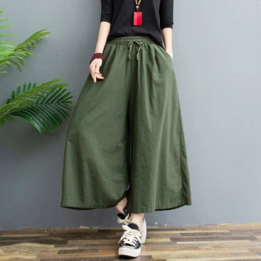 Culottes Nữ Vải Lanh Cotton Mùa Hè Size Lớn, 8 Điểm Rời, Ống Rộng Thoáng Mát 2