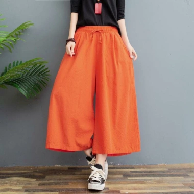 Culottes Nữ Vải Lanh Cotton Mùa Hè Size Lớn, 8 Điểm Rời, Ống Rộng Thoáng Mát 4