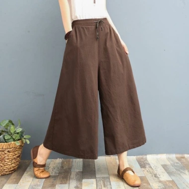 Culottes Nữ Vải Lanh Cotton Mùa Hè Size Lớn, 8 Điểm Rời, Ống Rộng Thoáng Mát 7