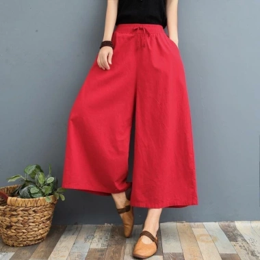 Culottes Nữ Vải Lanh Cotton Mùa Hè Size Lớn, 8 Điểm Rời, Ống Rộng Thoáng Mát 8