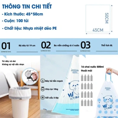 Cuộn 100 Túi Đựng Rác Minaier Tự Phân Hủy – Dây Rút Chịu Lực, Không Rỉ Nước, Giá Ưu Đãi 44.460₫ 3 Cuộn 100 Túi Đựng Rác Minaier Tự Phân Hủy – Dây Rút Chịu Lực, Không Rỉ Nước, Giá Ưu Đãi 44.460₫ 3
