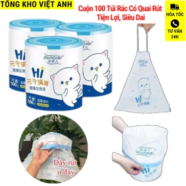 Cuộn 100 Túi Rác Quai Rút Siêu Dai 45x50cm, Tự Hủy Sinh Học, Chịu Nhiệt TKVA510 Cuộn 100 Túi Rác Quai Rút Siêu Dai 45x50cm, Tự Hủy Sinh Học, Chịu Nhiệt TKVA510