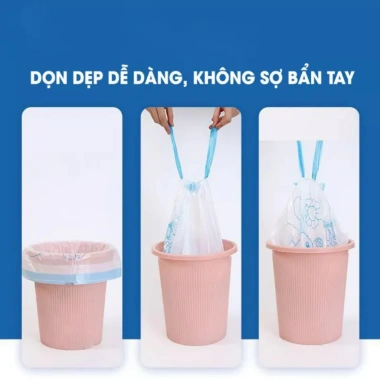 Cuộn 100 Túi Rác Quai Rút Siêu Dai 45x50cm, Tự Hủy Sinh Học, Chịu Nhiệt TKVA510
