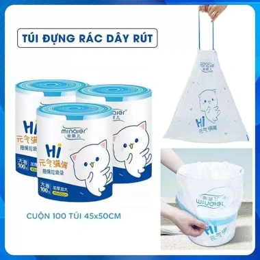 Cuộn 100 túi rác sinh học Minaier 45x55cm - Dây rút bền, chống rỉ nước, chỉ 12.000₫