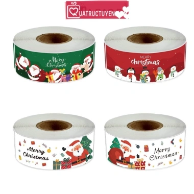 Cuộn 120 sticker Noel chữ nhật tem dán bao bì quà tặng Giáng sinh 20.000 VND