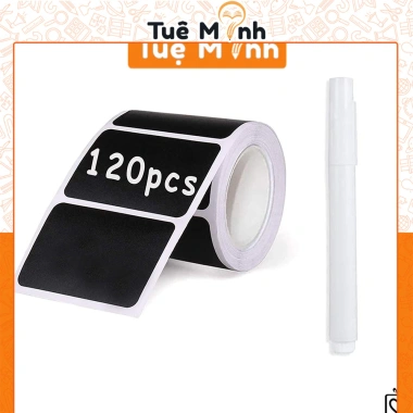Cuộn 120 tem nhựa nền đen kèm bút TE12 - Dán, đánh dấu tên, trang trí hộp quà, giá chỉ 52.800đ