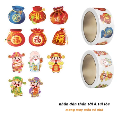 Cuộn 300 miếng Sticker Tết 2.026 - Nhãn dán bao lì xì, hộp quà, decal chúc mừng Năm Mới Túi Đỏ, 25.000 VND