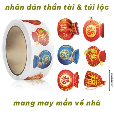 Cuộn 300 miếng Sticker Tết 2.026 - Nhãn dán bao lì xì, hộp quà, decal chúc mừng Năm Mới Túi Đỏ, 25.000 VND