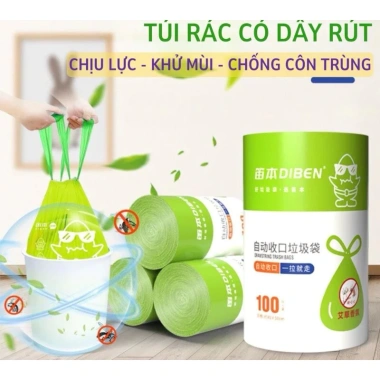 Cuộn 50 Túi Đựng Rác Hương Ngải Cứu Xua Ruồi Muỗi Siêu Dai, Dây Rút Tiện Lợi 45x45cm - Giá 14.500đ