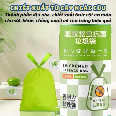 Cuộn 50 Túi Đựng Rác Hương Ngải Cứu Xua Ruồi Muỗi Siêu Dai, Dây Rút Tiện Lợi 45x45cm - Giá 14.500đ