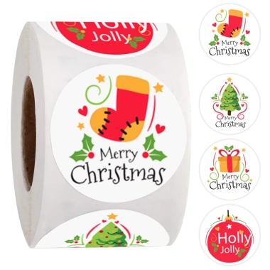 Cuộn 500 Sticker tròn Giáng sinh TE13 - Niêm phong dán hộp túi, giá chỉ 29.000đ