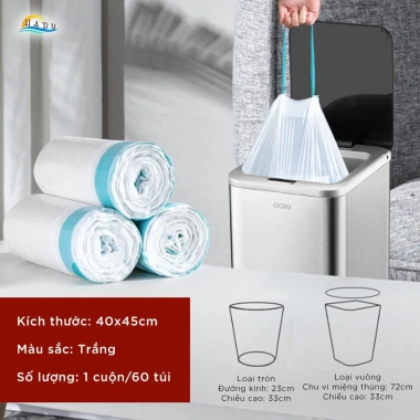 Cuộn 60 Túi Đựng Rác Dây Rút CCKO Dẻo Dai Chống Rách 40x45cm Cho Thùng 3‑10L 10