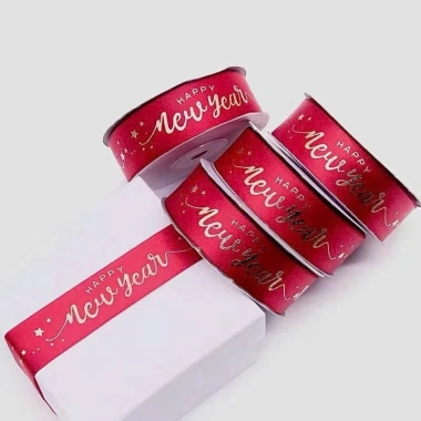 Cuộn duy băng Happy New Year 18m - Decor giỏ quà, làm nơ Tết, giảm giá 25.000 VND 3