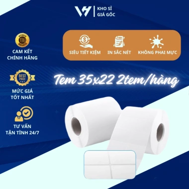 Cuộn in mã vạch tem nhiệt VHTECH 72x22mm, giấy 35x22mm, 2 tem/hàng - Giá 19.900₫