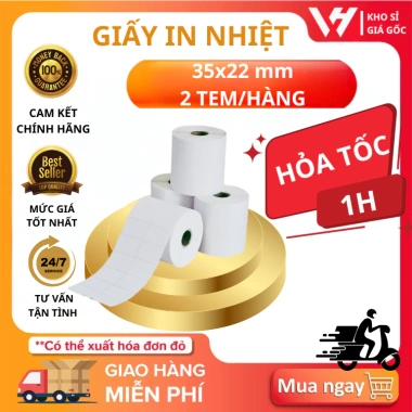 Cuộn in mã vạch tem nhiệt VHTECH 72x22mm, giấy 35x22mm, 2 tem/hàng - Giá 19.900₫