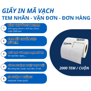 Cuộn in mã vạch tem nhiệt VHTECH 72x22mm, giấy 35x22mm, 2 tem/hàng - Giá 19.900₫