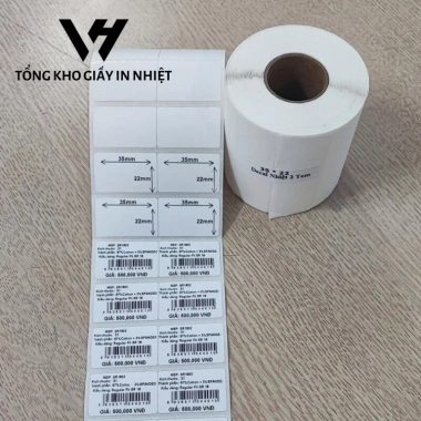 Cuộn in mã vạch tem nhiệt VHTECH 72x22mm, giấy 35x22mm, 2 tem/hàng - Giá 19.900₫ 6 Cuộn in mã vạch tem nhiệt VHTECH 72x22mm, giấy 35x22mm, 2 tem/hàng - Giá 19.900₫ 6