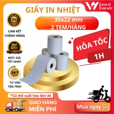 Cuộn in mã vạch tem nhiệt VHTECH 72x22mm, giấy 35x22mm, 2 tem/hàng - Giá 19.900₫