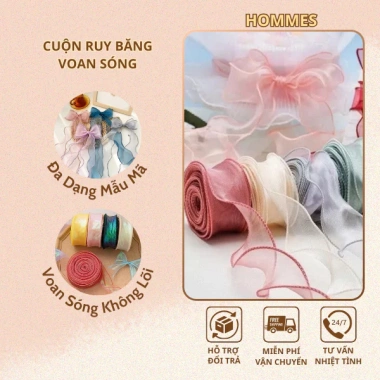 Cuộn ruy băng voan sóng không lợi 4cm x 9m Trang trí bó hoa, hộp quà, chỉ 13.500₫