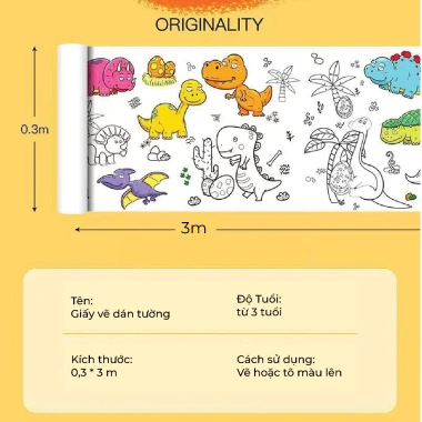 Cuộn tranh tô màu Dinno 3m cho bé - Nhiều chủ đề, giấy dày dặn cao cấp, dán tường, 35.000 VND 5