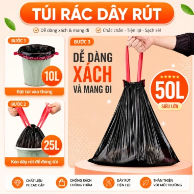 Cuộn Túi Rác Rút Dây Tự Hủy Sinh Học 10L-25L-50L - VIPACO - Giá 27.000 VNĐ