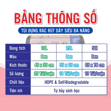Cuộn Túi Rác Rút Dây Tự Hủy Sinh Học 10L-25L-50L - VIPACO - Giá 27.000 VNĐ 4 Cuộn Túi Rác Rút Dây Tự Hủy Sinh Học 10L-25L-50L - VIPACO - Giá 27.000 VNĐ 4