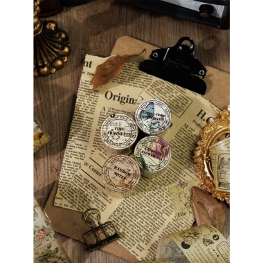 Cuộn Washi Tape Màu Nâu Vintage Cổ Điển - Tem Hoa Cỏ, Chữ Viết Tay, Lá Thư Dán Sổ Journal Scrapbook