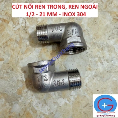 Cút nối ren 1/2 - 21mm inox 304, ren trong và ren ngoài, giá ưu đãi 18.000đ 2