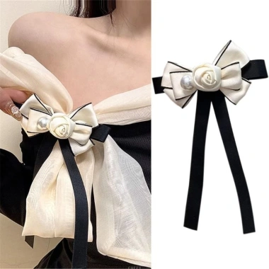 Cuy Camellia Ngọc Trai, Ruy Băng Nơ Thắt Thổ Cẩm, Pin Preppy – Kẹp Đồng Phục Sinh Viên, Giá 77.660₫