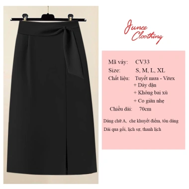 CV33 Chân váy công sở A dài 70cm xẻ trước, nơ cách điệu - Giá ưu đãi 149k 2