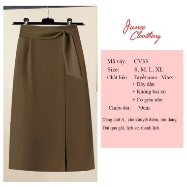 CV33 Chân váy công sở A dài 70cm xẻ trước, nơ cách điệu - Giá ưu đãi 149k 4