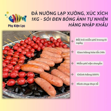 Đá nướng lạp xưởng 1kg & xúc xích - Sỏi Đen bóng ánh tự nhiên nhập khẩu, giá chỉ 39.000
