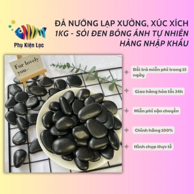 Đá nướng lạp xưởng 1kg & xúc xích - Sỏi Đen bóng ánh tự nhiên nhập khẩu, giá chỉ 39.000